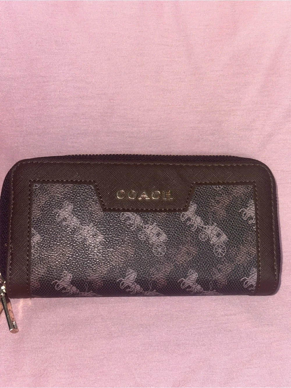 Coach Brown and Black Signature Zip Wallet